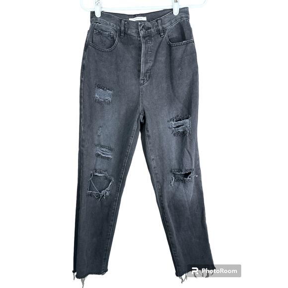 Pacsun Black Distressed High Rise High Waisted Straight Button Fly Jeans Size 26 - Picture 1 of 6